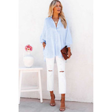 Skye Smocked Cuffed Boyfriend Shirt with Pocket product image