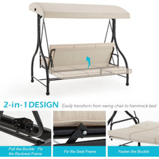 3-Seat Outdoor Porch Swing with Adjustable Backrest and Canopy product image
