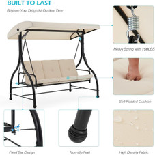 3-Seat Outdoor Porch Swing with Adjustable Backrest and Canopy product image