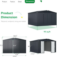 10'x10' Outdoor Metal Storage Shed with Lockable Doors product image