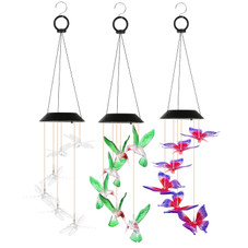 LED Solar Hummingbird, Butterfly, Dragonfly Wind Chimes (3-Pack) product image