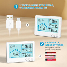 Indoor Outdoor Thermometer Wireless, 5 Inch Display Digital Hygrometer Thermometer Monitor with Sensor and Weather Station, White product image