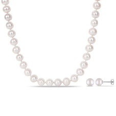  2-Piece Set 8-10mm Cultured Freshwater Pearl Strand Necklace and Stud Earrings product image