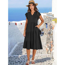 Women's Summer Ruffle Sleeve V-Neck Midi Dress product image