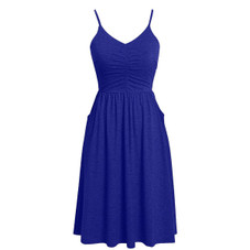 Women's V Neck Ruched Spaghetti Strap Midi Dress product image