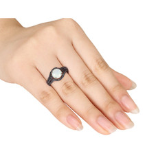 Opal 1.35 Carat (ctw) Ring with Black Diamond in Sterling Silver product image