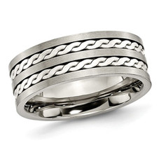 8mm Sterling Silver Braided Inlay Brushed Titanuim Band Ring  product image