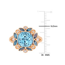 4.65 Carat (ctw) Blue and White Topaz Flower Ring in Rose Pink Plated Sterling Silver product image