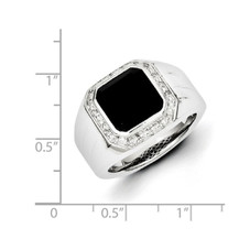Men's Black Onyx Ring with Accent Diamonds in Rhodium Plated Sterling Silver product image