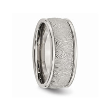 Men's Stainless Steel 9mm Textured Wedding Band Ring with Rounded Ridge product image