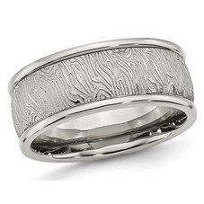 Men's Stainless Steel 9mm Textured Wedding Band Ring with Rounded Ridge product image