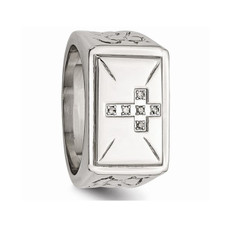 Men's Stainless Steel 1/20 Carat (ctw) Diamond Cross Textured Rings product image