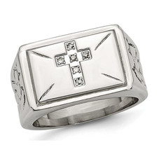 Men's Stainless Steel 1/20 Carat (ctw) Diamond Cross Textured Rings product image