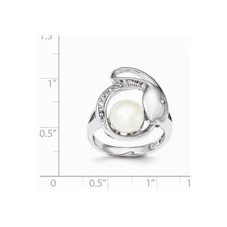 8mm Freshwater Cultured Button Pearl Ring with Synthetic Cubic Zirconia (CZ) product image