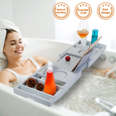NewHome™ Bamboo Adjustable Width Bathroom Caddy Tray product image