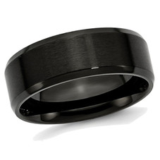8mm Men's Black Plated Stainless Steel Beveled Edge Wedding Band product image