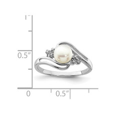 6mm Freshwater Cultured Button Pearl Ring in Sterling Silver with Accent Diamonds product image