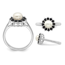 Freshwater Cultured Pearl Ring with Blue Sapphires in Sterling Silver product image