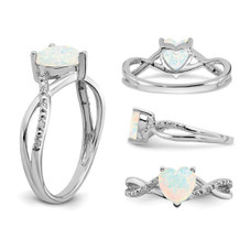 14K White Gold Lab Created Opal 1/2 Carat (ctw) Heart Ring (Size 7) product image