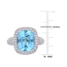 6.25 Carat (ctw) Cushion Cut Blue Topaz Ring with Lab Created White Topaz in Sterling Silver product image