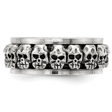 Men's Antiqued Polished Skull Ring in Sterling Silver  with Spinning Center product image