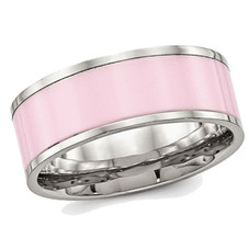 Ladies Pink Ceramic and Stainless Steel 7.5mm Polished Band Ring product image