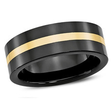 8mm Men's Black Ceramic Wedding Band Ring with 14K Yellow Gold Inlay product image