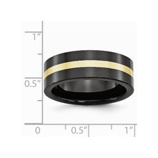 8mm Men's Black Ceramic Wedding Band Ring with 14K Yellow Gold Inlay product image