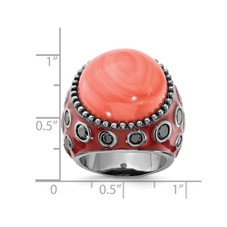 Enameled Cocktail Ring with Synthetic Coral and Black Synthetic Cubic Zirconia  product image