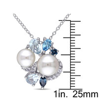 Freshwater Pearl Sky Blue Topaz Sapphire Cluster Pendant Necklace product image