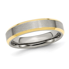 5mm Men's Beveled Stainless Steel Wedding Band Ring with Yellow Plating product image