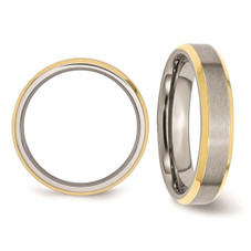 5mm Men's Beveled Stainless Steel Wedding Band Ring with Yellow Plating product image