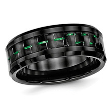Ceramic Black with Green Carbon Fiber Beveled Edge Wedding Band Ring product image