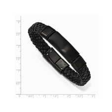 Men's Bracelet in Black Stainless Steel with Braided Leather (8.5 Inch) product image