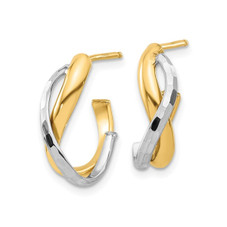 14K Yellow  and White Gold Polished J-Hoop Earrings product image