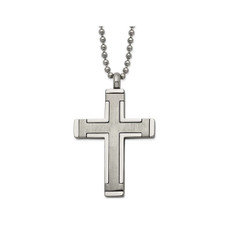 Men's Titanium Brushed Cross Pendant Necklace with Chain (22") product image