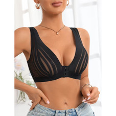 Front Closure Striped Mesh Push Up Bra product image