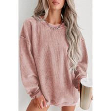Faith Solid Ribbed Knit Round Neck Pullover Sweatshirt product image