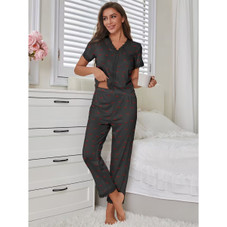 Women’s Cherry Print Ribbed Lace Pajama Set product image