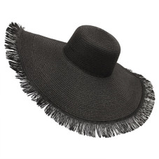 Extra Wide Brim Fringe Straw Sun Hat product image