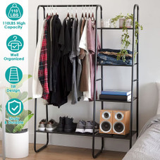 Metal Garment Rack with Hanging Rod and 5 Mesh Shelves product image