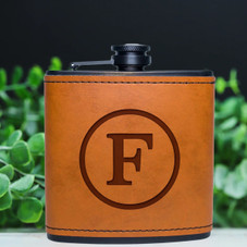 Personalized Leather Wrapped Black Flasks product image