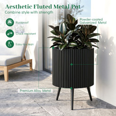 Fluted Metal Plant Pot with Stand (1- or 2-Pack) product image