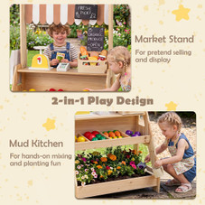 2-in-1 Wooden Play Kitchen & Market Stand product image