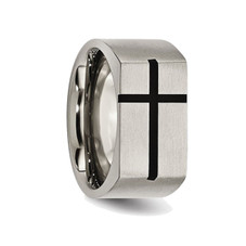 Men's Chisel Titanium 10mm Black Enamel Cross Brushed Wedding Band Ring product image