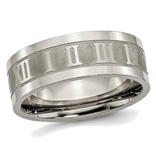 Men's Titanium Roman Numerals 8mm Satin Flat Wedding Band Ring product image