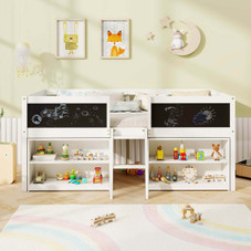 Twin Size Low Loft Bed with Ramp Ladder and Bookcases product image