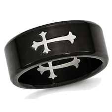 9mm Men's Black Plated Stainless Steel Brushed Cross Wedding Band Ring product image