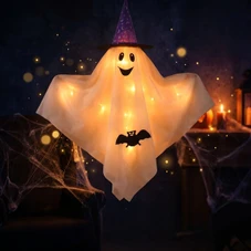 Hanging Lighted Ghost with Wizard Hat product image