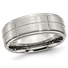 8mm Men's Chisel Satin Stainless Steel Comfort-Fit Grooved Wedding Band product image